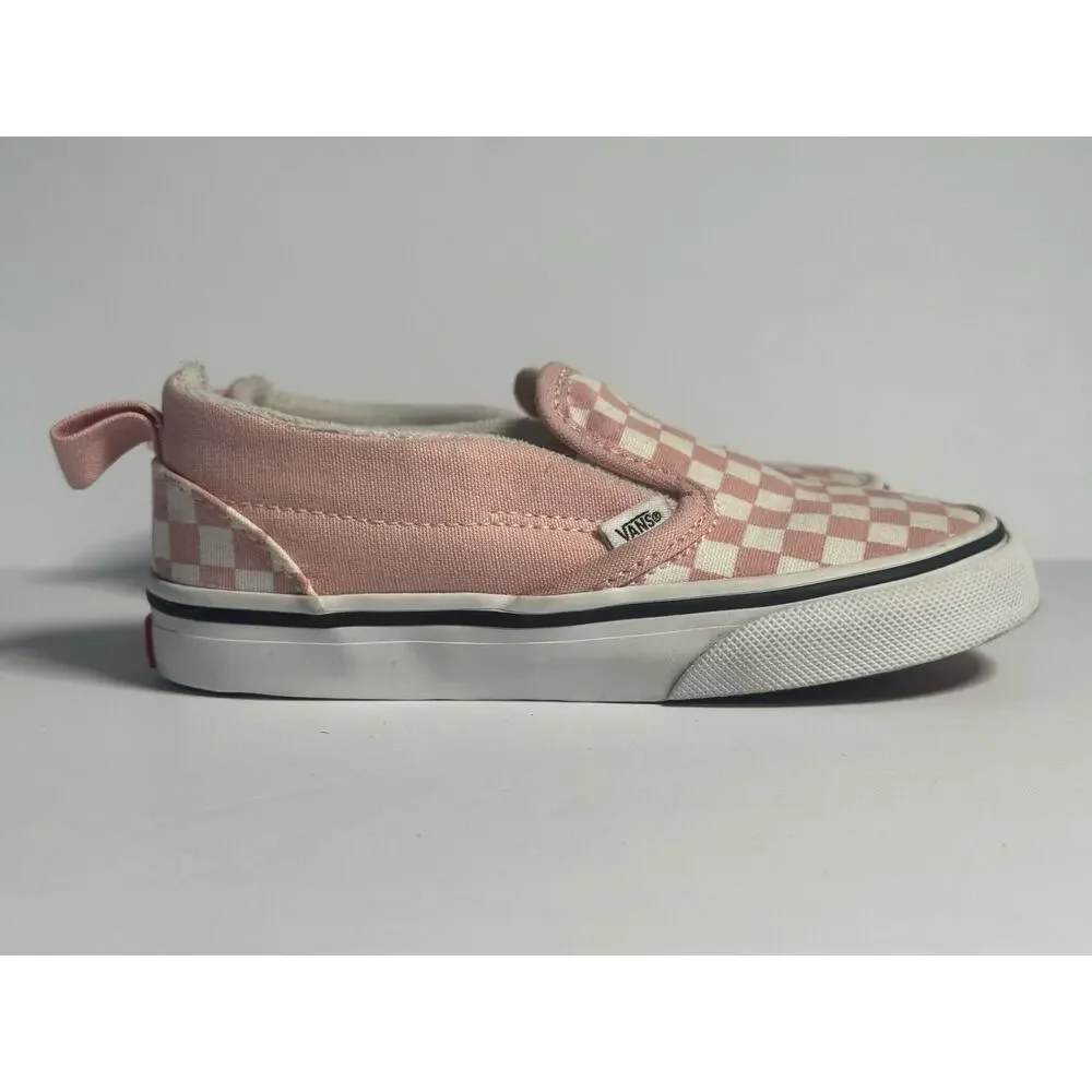 Vans Classic Slip On V Pink White Checkerboard Toddler Shoes Size 9.5